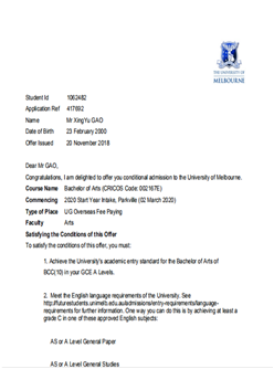 高兴宇 墨尔本 文科专业